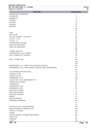 Massey Ferguson MF 155 TRACTOR Parts Catalogue Manual