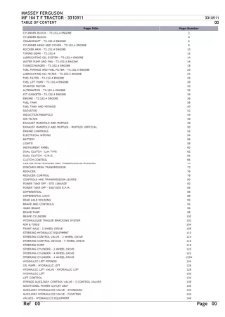 Massey Ferguson MF 164 T F TRACTOR Parts Catalogue Manual