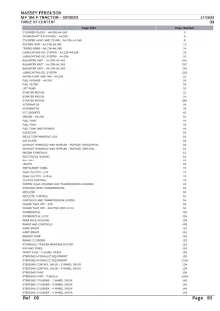 Massey Ferguson MF 184 F TRACTOR Parts Catalogue Manual