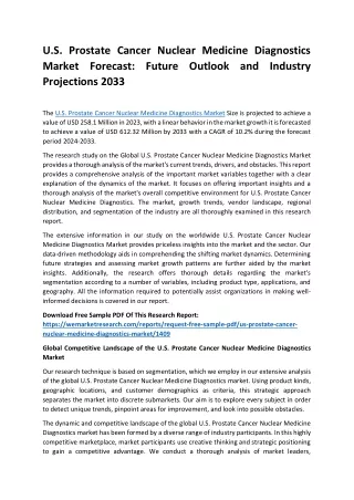 U.S. Prostate Cancer Nuclear Medicine Diagnostics Market Forecast