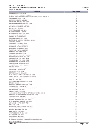 Massey Ferguson MF 220 COMPACT TRACTOR Parts Catalogue Manual