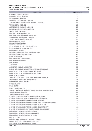 Massey Ferguson MF 240 TRACTOR, - 522353 (GB) Parts Catalogue Manual