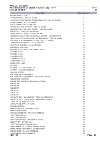 Massey Ferguson MF 240 TRACTOR, - 522354 - A20286 (GB) Parts Catalogue Manual