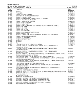 Massey Ferguson MF 240 XTRA TRACTOR (INDIA) Parts Catalogue Manual