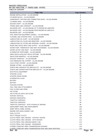 Massey Ferguson MF 265 TRACTOR, - 193552 (GB) Parts Catalogue Manual
