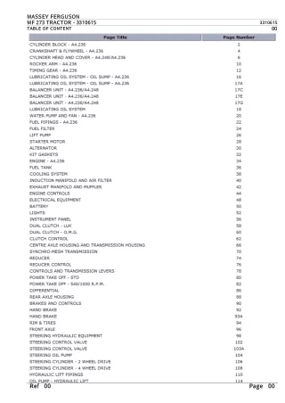 Massey Ferguson MF 273 TRACTOR Service Parts Catalogue Manual (Part Number  3310615)