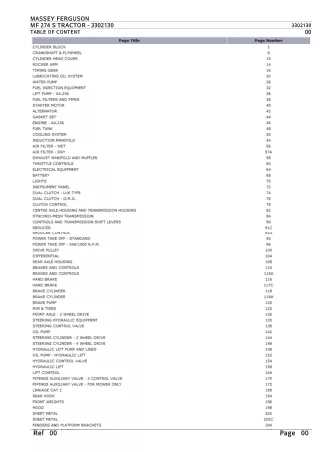 Massey Ferguson MF 274 S TRACTOR Parts Catalogue Manual