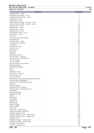 Massey Ferguson MF 274 SK TRACTOR Parts Catalogue Manual