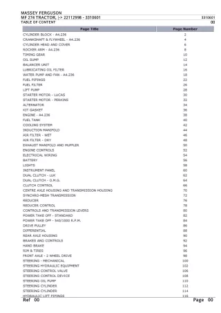 Massey Ferguson MF 274 TRACTOR (- 22112998) Parts Catalogue Manual