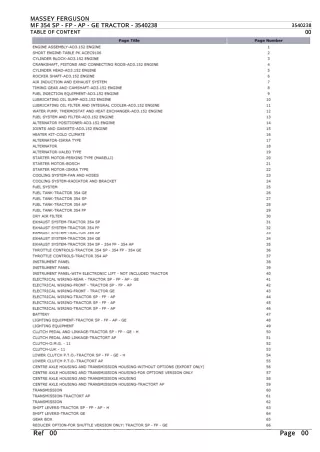 Massey Ferguson MF 354 SP - FP - AP - GE TRACTOR Parts Catalogue Manual