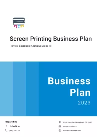 Screen Printing Business Plan Example