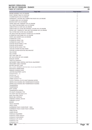 Massey Ferguson MF 356 CF CRAWLER Parts Catalogue Manual