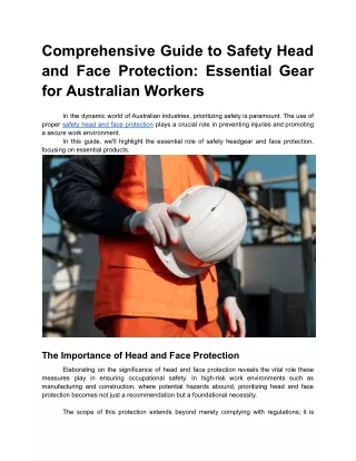 February 05, 2024 - Ensuring Comfort and Compliance_ A Guide to Selecting the Right Safety Headgear for Australian Worke