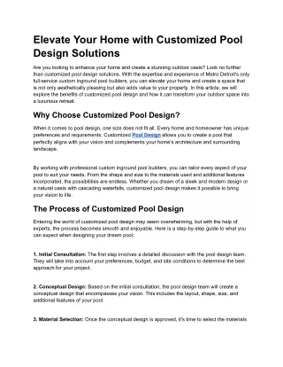 Elevate Your Home with Customized Pool Design Solutions