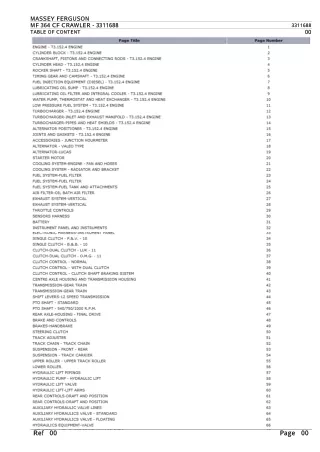 Massey Ferguson MF 364 CF CRAWLER Parts Catalogue Manual