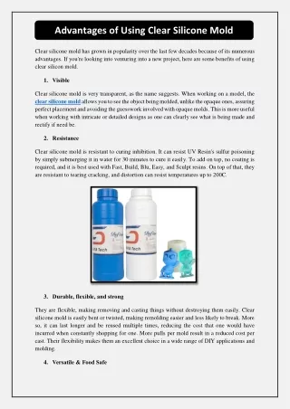 Advantages of Using Clear Silicone Mold