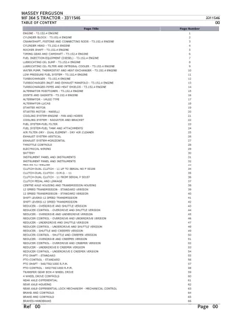 Massey Ferguson MF 364 S TRACTOR Parts Catalogue Manual