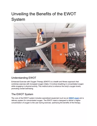 How EWOT Equipment Elevates Exercise