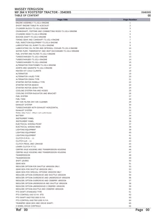 Massey Ferguson MF 364 V FOOTSTEP TRACTOR Parts Catalogue Manual