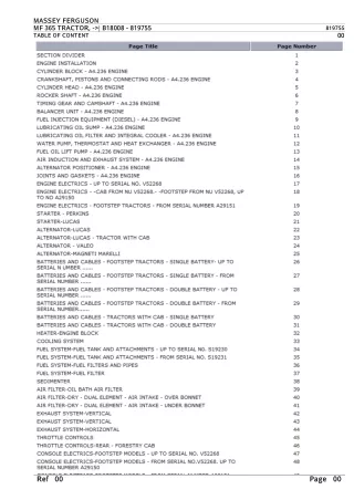 Massey Ferguson MF 365 TRACTOR (- B18008) Parts Catalogue Manual