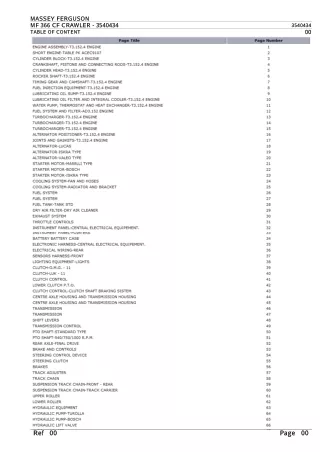 Massey Ferguson MF 366 CF CRAWLER Parts Catalogue Manual