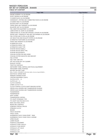 Massey Ferguson MF 367 CF CRAWLER Parts Catalogue Manual