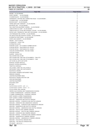 Massey Ferguson MF 374 V TRACTOR, - 0993 Parts Catalogue Manual