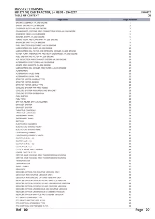 Massey Ferguson MF 374 VQ CAB TRACTOR, - 0295 Parts Catalogue Manual