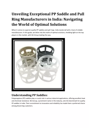 Unveiling Exceptional PP Saddle and Pall Ring Manufacturers in India