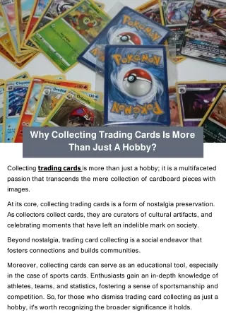 Why Collecting Trading Cards Is More Than Just A Hobby?