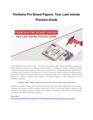 Pariksha Pre Board Papers, Your Last minute Practice Guide