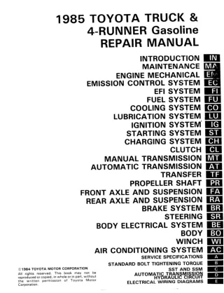 1985 Toyota Truck & 4-Runner Gasoline Service Repair Manual