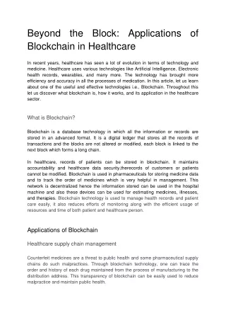 Beyond the Block Applications of Blockchain in Healthcare