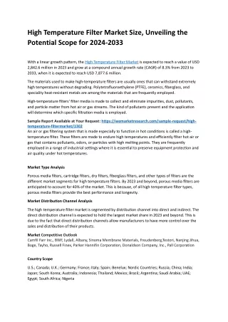 High Temperature Filter Market Global and Regional Share, Trends, Growth 2024-33