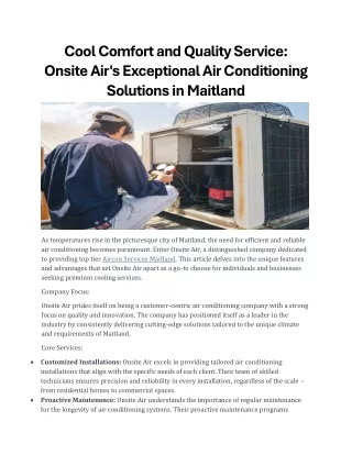 Onsite Air's Exceptional Air Conditioning Solutions in Maitland