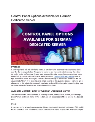 Control Panel Options available for German Dedicated Server (1)