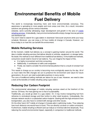 Environmental Benefits of Mobile Fuel Delivery