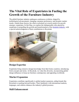 The Vital Role of Expatriates in Fueling the Growth of the Furniture Industry