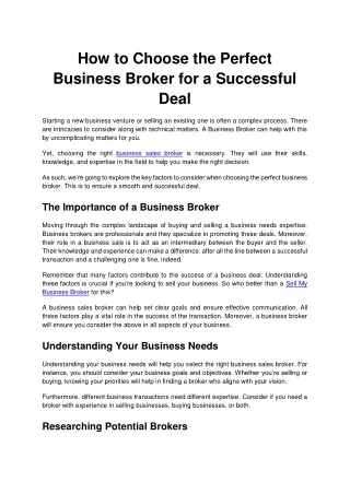 How to Choose the Perfect Business Broker for a Successful Deal