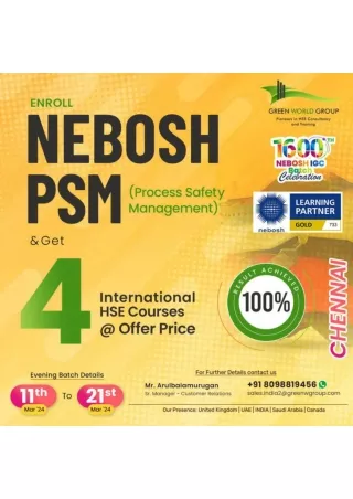 Unwavering commitment to safety education - Nebosh PSM  Course  In Chennai