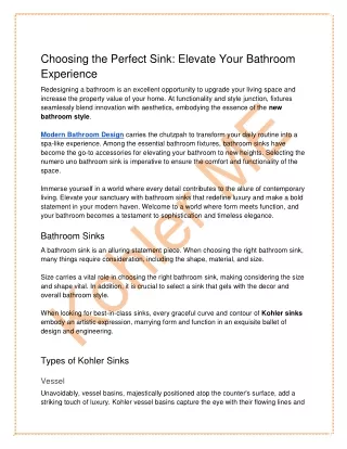 Choosing the Perfect Sink Elevate Your Bathroom Experience - Kohler ME