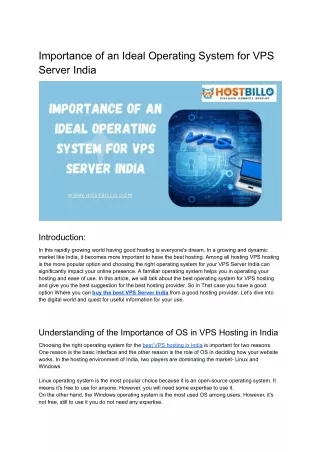 Importance of an Ideal Operating System for VPS Server India