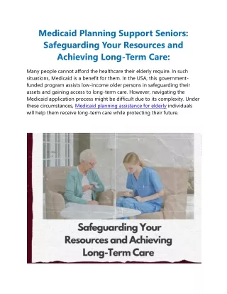 Medicaid Planning Assistance Support for the Seniors