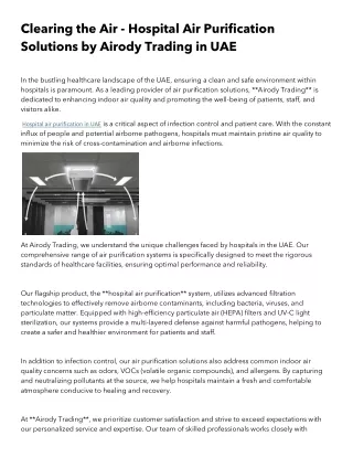 Clearing the Air - Hospital Air Purification Solutions by Airody Trading in UAE