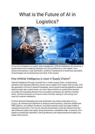 What is the Future of AI in Logistics