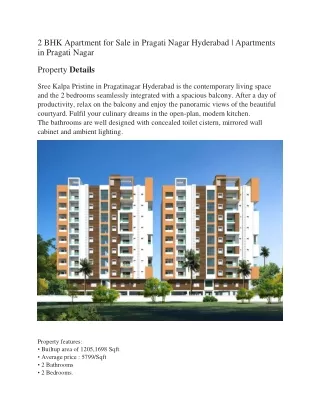 2 BHK Apartment for Sale in Pragati Nagar Hyderabad