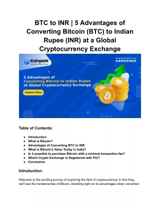 5 Advantages of Converting Bitcoin(BTC) to Indian Rupee(INR) at Global Cryptocurrency Exchange