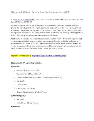 Oligonucleotide API Market Overview, Competitive Analysis and Forecast 2031