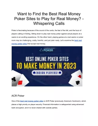 Want to Find the Best Real Money Poker Sites to Play for Real Money_ - Whispering Calls