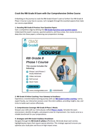 Crack the RBI Grade B Exam with Our Comprehensive Online Course